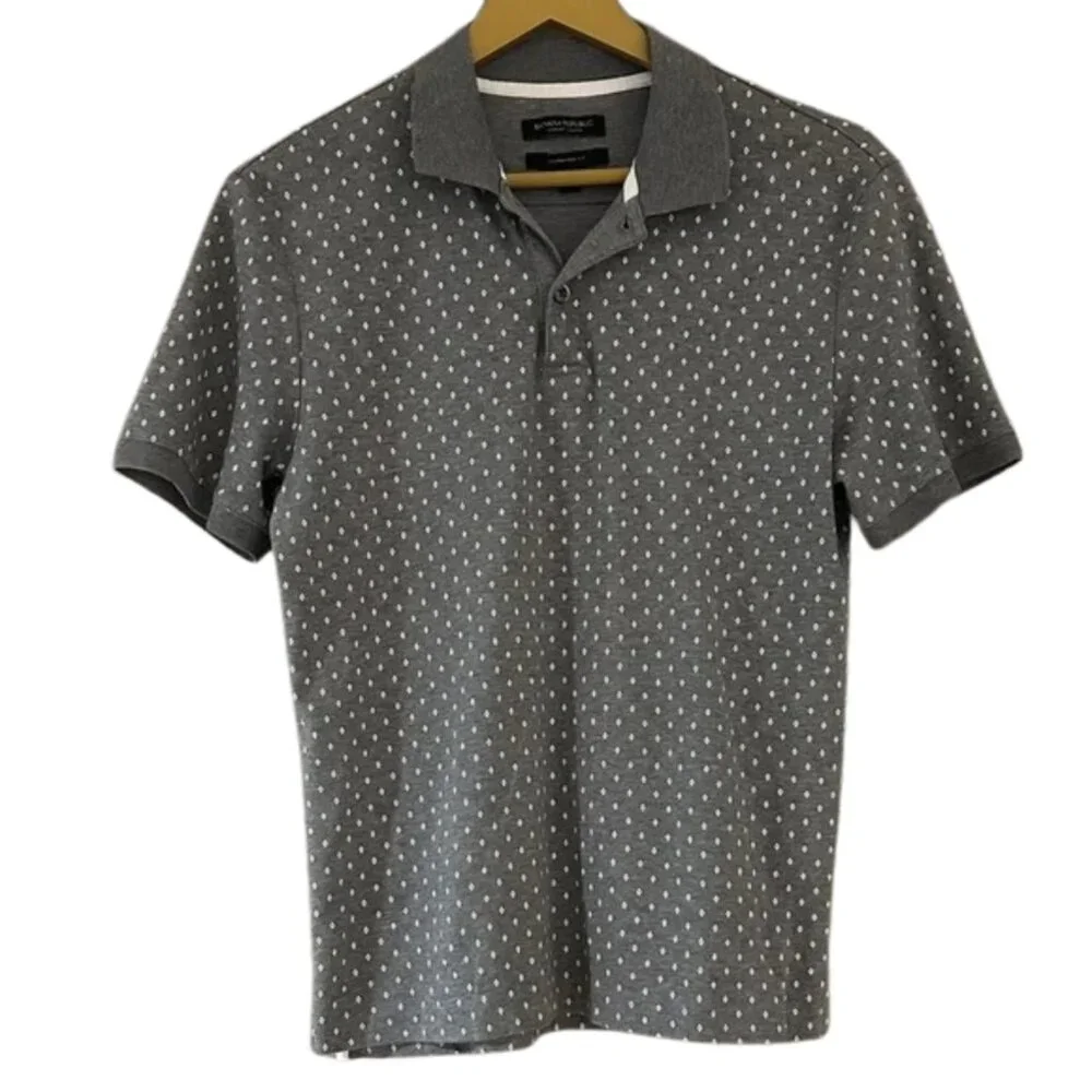 Banana Republic Luxury Touch Standard Fit Charcoal Polo – White Micro Pattern